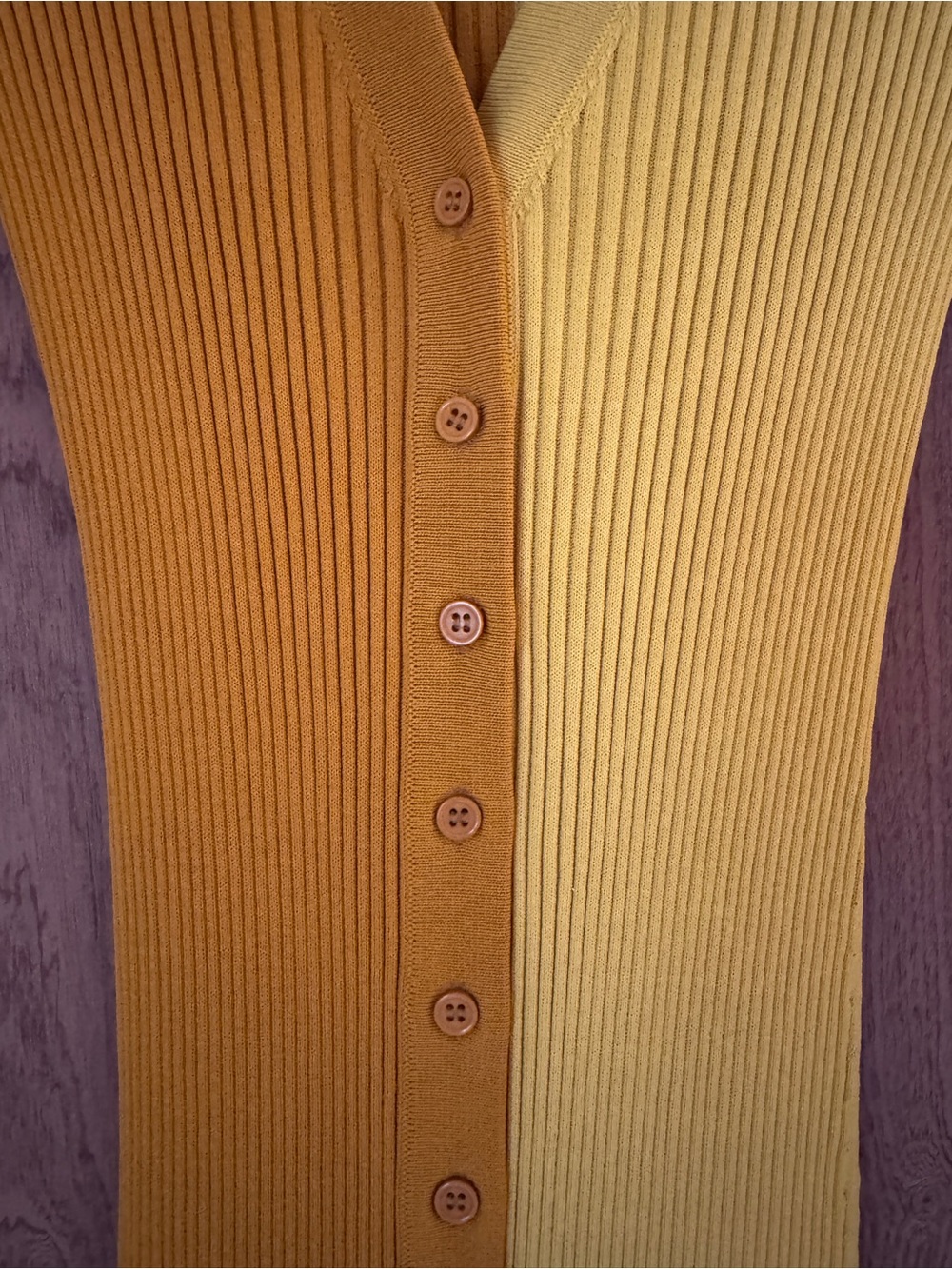STAUD Two-Tone Mustard Yellow Ribbed Button-Front Maxi Dress - Picture 2 of 4